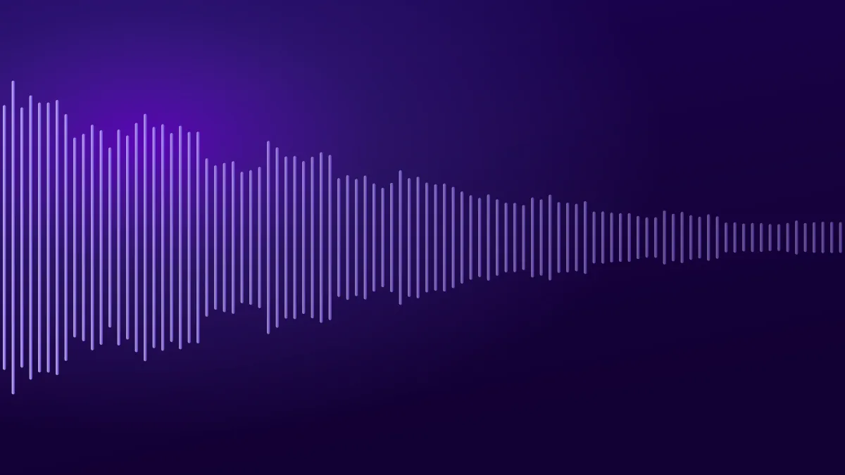 Abstract violet bar rhythm, tall at the left and settling towards the right.