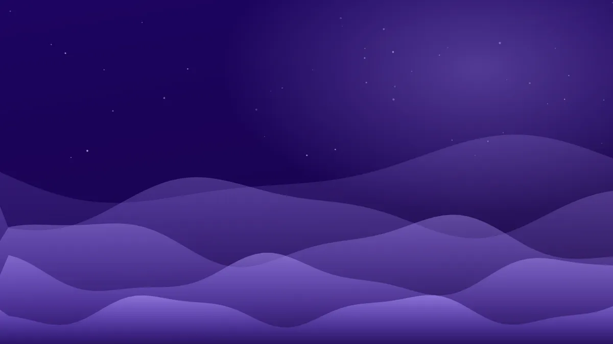 Calm layered violet hills under a starry night sky.