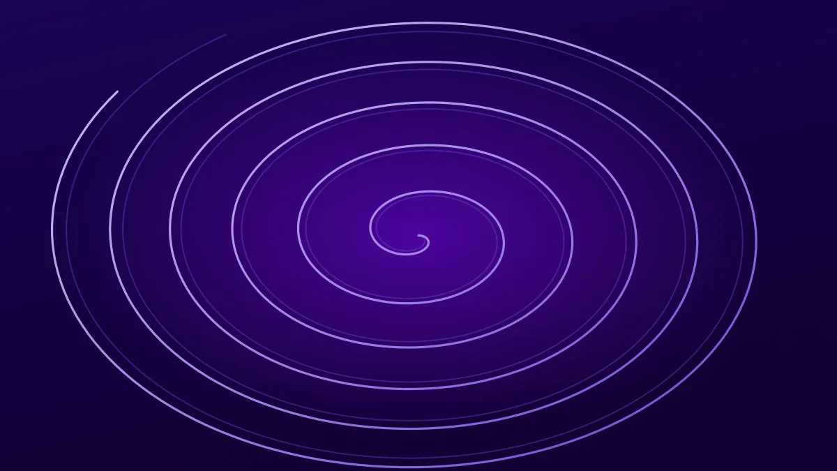 A fine violet spiral turning inwards on a dark background.